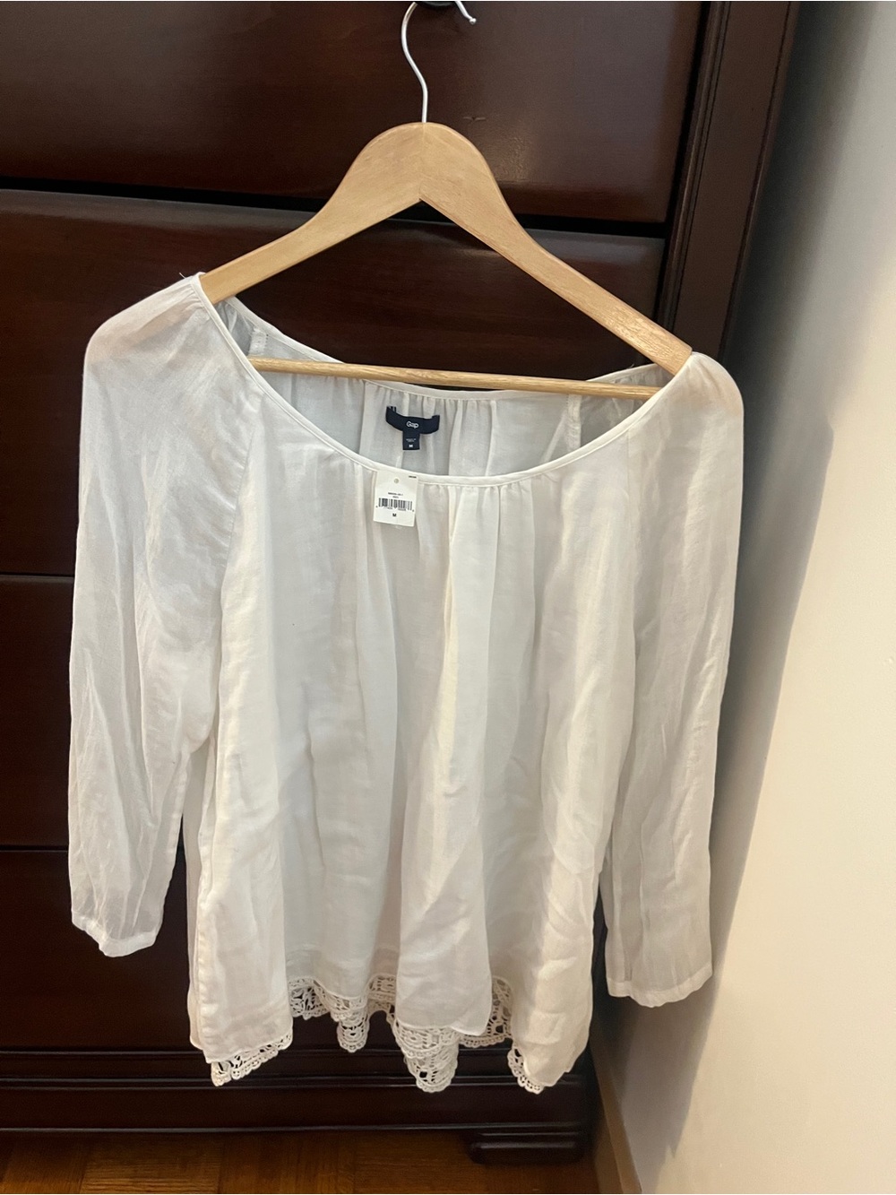 Women's White Blouse with Crochet Hem